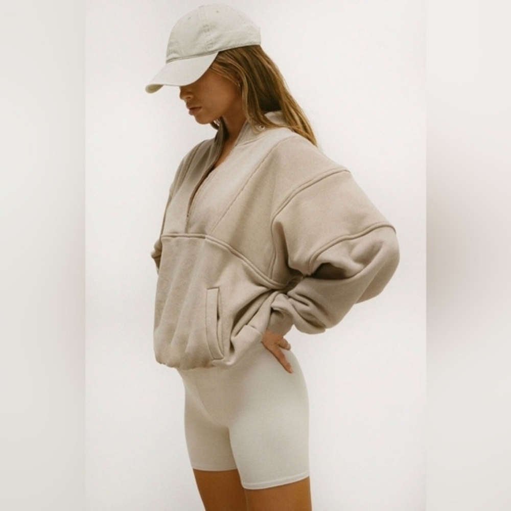 JOAH BROWN Retro Half Zip Pullover Sweatshirt M/L Tan Brown